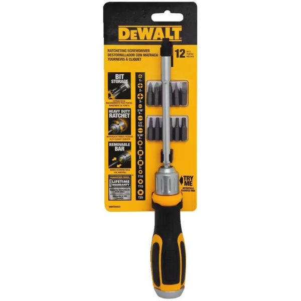 DEWALT Ratcheting Screwdriver with Removable Bar and 12 Bits