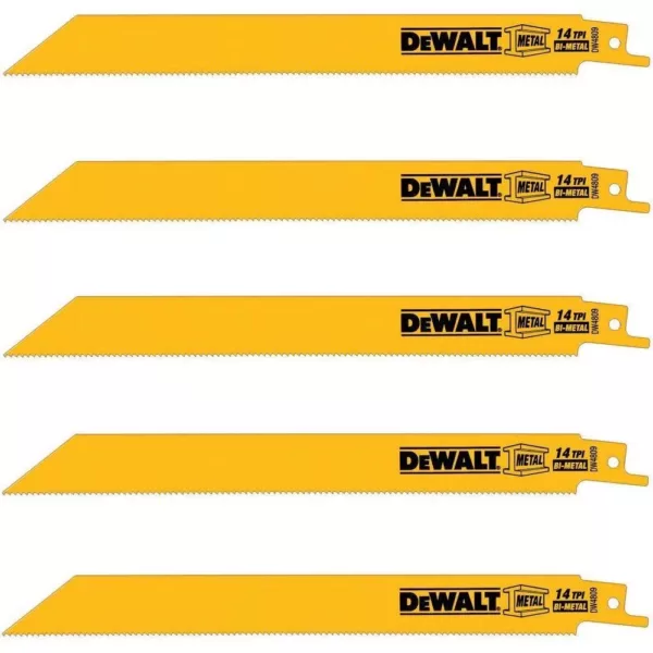 DEWALT 8 in. 14 Teeth per in. Straight Back Bi-Metal Reciprocating Saw Blade (5-Pack)