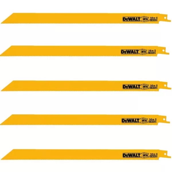 DEWALT 12 in. 14 Teeth per in. Straight Back Bi-Metal Reciprocating Saw Blade (5-Pack)