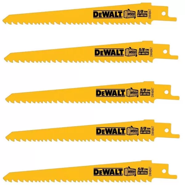 DEWALT 6 in. 5/8 Teeth per in. Taper Back Bi-Metal Reciprocating Saw Blade (5-Pack)