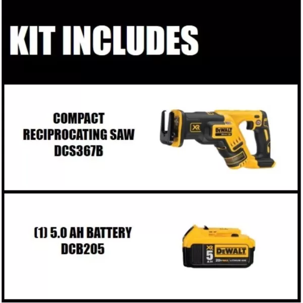 DEWALT 20-Volt MAX XR Cordless Brushless Compact Reciprocating Saw with (1) 20-Volt Battery 5.0Ah