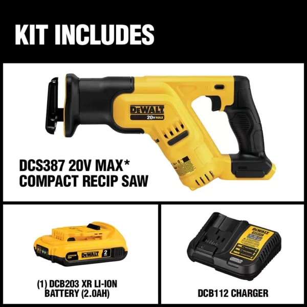 DEWALT 20-Volt MAX Cordless Compact Reciprocating Saw with (1) 20-Volt Battery 2.0Ah & Charger