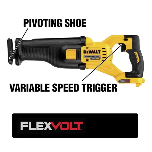 DEWALT FLEXVOLT 60-Volt MAX Cordless Brushless Reciprocating Saw with (3) FLEXVOLT 6.0Ah Batteries