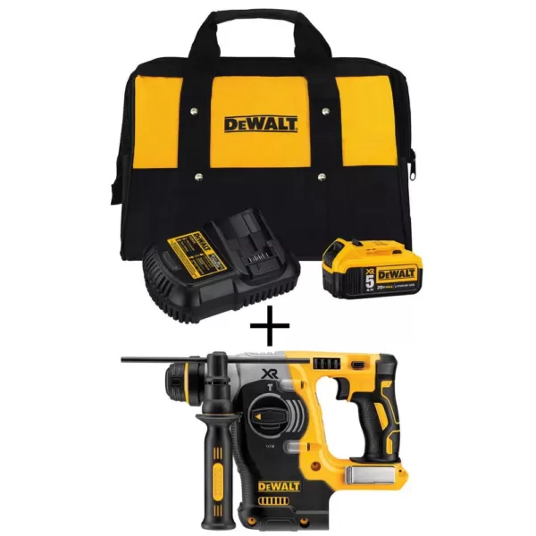 DEWALT 20-Volt MAX XR Cordless Brushless 1 in. SDS Plus L-Shape Rotary Hammer with (2) 20-Volt 5.0Ah Batteries & Charger