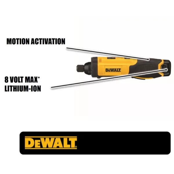 DEWALT 8-Volt MAX Cordless 1/4 in. Hex Gyroscopic Screwdriver with Accessory Kit, (1) 1.0Ah Battery, Charger & Bag