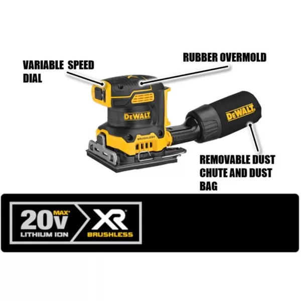 DEWALT 20-Volt MAX XR Cordless Brushless 1/4 Sheet Variable Speed Sander with (1) 20-Volt Battery 3.0Ah