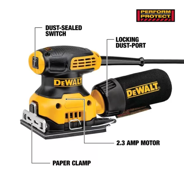 DEWALT 2.3 Amp Corded 1/4 Sheet Palm Grip Sander Kit with Contractor Bag