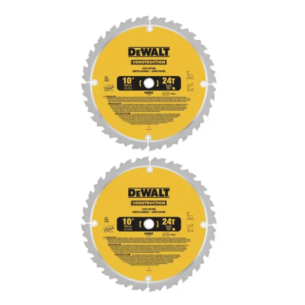 DEWALT Construction 10 in. 24-Teeth Thin Kerf Table Saw Blade (2-Pack)