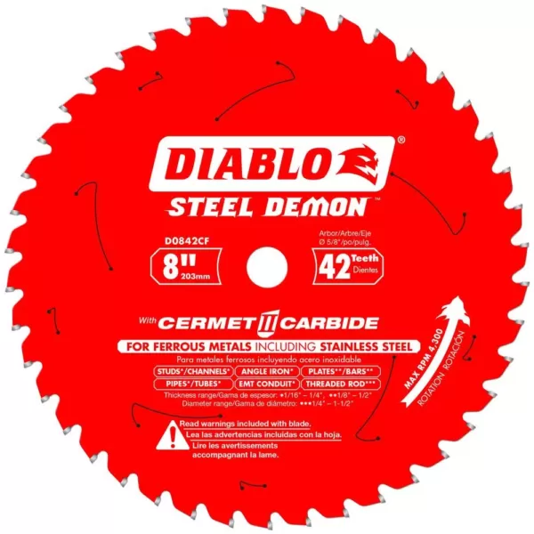 DIABLO 8 in. x 42-Tooth Steel Demon Cermet II Carbide Blade for Ferrous Metals & Stainless Steel