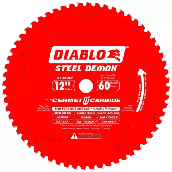 DIABLO 12 in. x 60-Tooth Steel Demon Cermet II Carbide Blade for Ferrous Metals & Stainless Steel