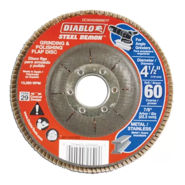 DIABLO 4-1/2 in. 60-Grit Steel Demon Grinding and Polishing Flap Disc with Type 29 Conical Design