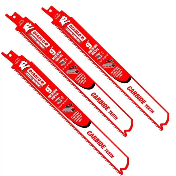 DIABLO 9 in. 10 TPI Steel Demon Carbide Medium Metal Cutting Reciprocating Saw Blade (3-Pack) with 3 Bonus Carbide Blades