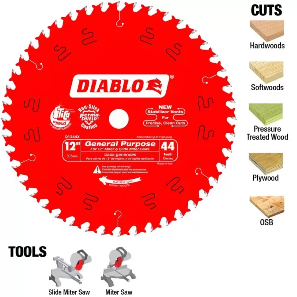 DIABLO 12 in. x 44-Teeth General Purpose Saw Blade