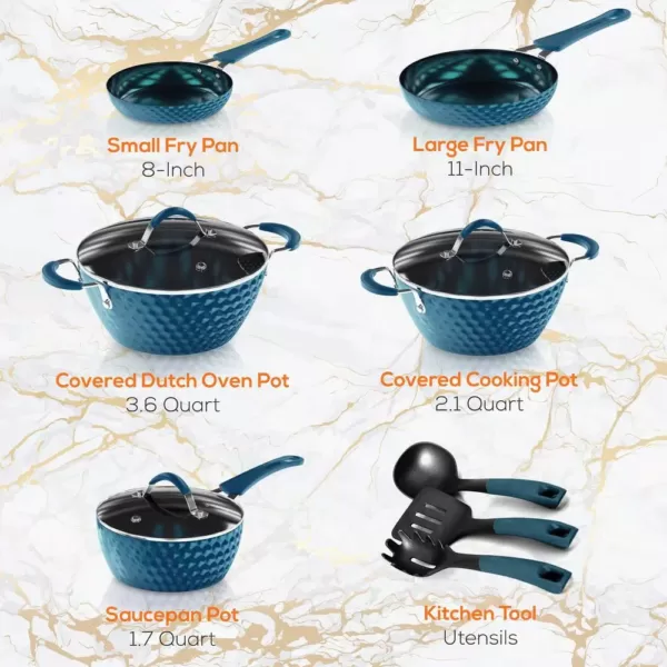 NutriChef Home Kitchen 11- Piece Aluminum Cookware Set in Blue