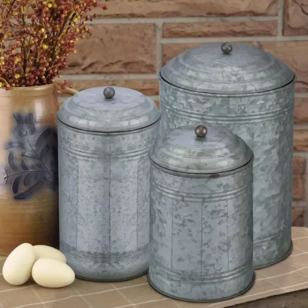 Benzara 3-Piece Rustic Metal Galvanized Canisters