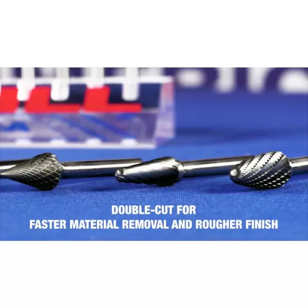 Drill America 1/2 in. x 1 in. Cylindrical End Cut Solid Carbide Burr Rotary File Bit with 1/4 in. Shank