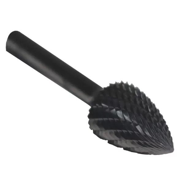 Drill America 5/8 in. x 1 in. Tree Pointed End Solid Carbide Burr Rotary File Bit with 1/4 in. Shank