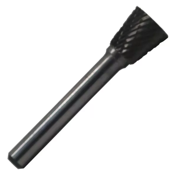 Drill America 3/8 in. x 3/8 in. Inverted Cone Solid Carbide Burr Rotary File Bit with 1/4 in. Shank