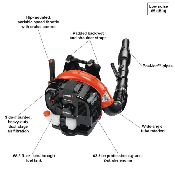 ECHO 214 MPH 535 CFM 63.3 cc Gas 2-Stroke Cycle Backpack Leaf Blower with Hip Throttle