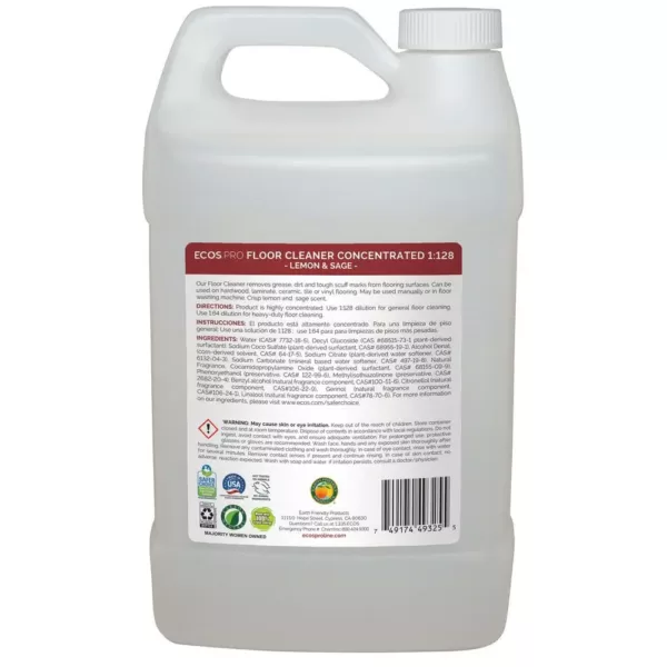 ECOS Pro 128 oz. Neutral Floor Cleaner Lemon-Sage 1:128 Concentrate