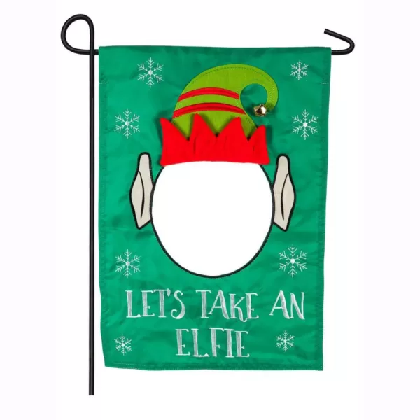 Evergreen 18 in. x 12.5 in. Let's Take An Elfie Garden Applique Flag