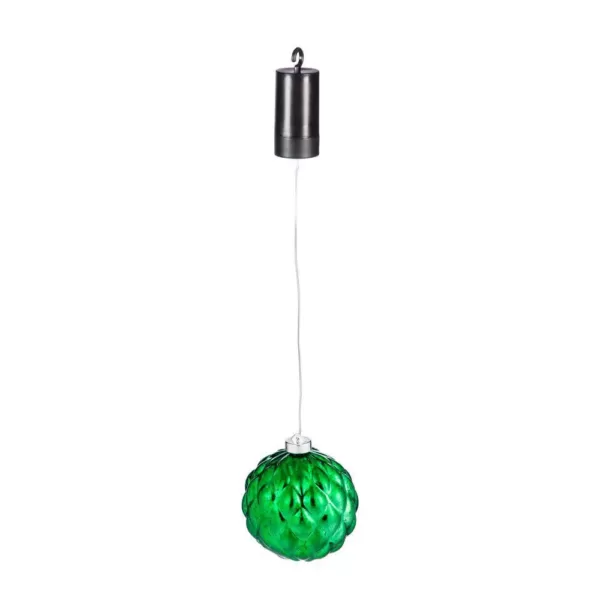 Evergreen 5 in. Green Shatterproof LED Ball Outdoor Safe Battery Operated Christmas Ornament