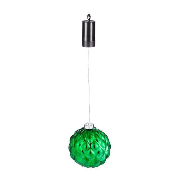 Evergreen 6 in. Green Shatterproof LED Ball Outdoor Safe Battery Operated Christmas Ornament