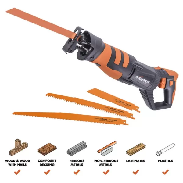 Evolution Power Tools 7 Amp Multi-Material Reciprocating Saw with 4-Blades