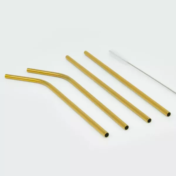 ExcelSteel 10 Pc Reusable Gold Color Straw Set W/ Cleaning Brushes