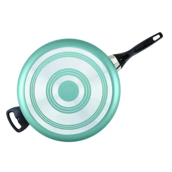 Farberware Dishwasher Safe 6 qt. Aluminum Nonstick Saute Pan in Aqua with Glass Lid