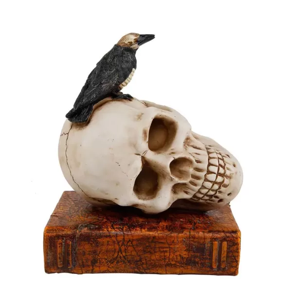 Flora Bunda 6.5 in. x 8 in. Halloween Decor Polyresin Black Crow and Skull with Book