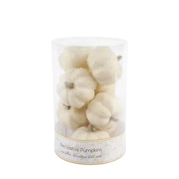 Flora Bunda 3 in. Fall Harvest Cream White Beaded Pumpkin Filler in PVC Box(8-Pieces Per Box)