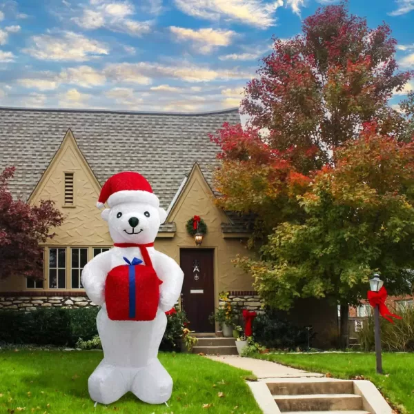 Fraser Hill Farm 8 ft. Pre-Lit Plush Polar Bear Christmas Inflatable