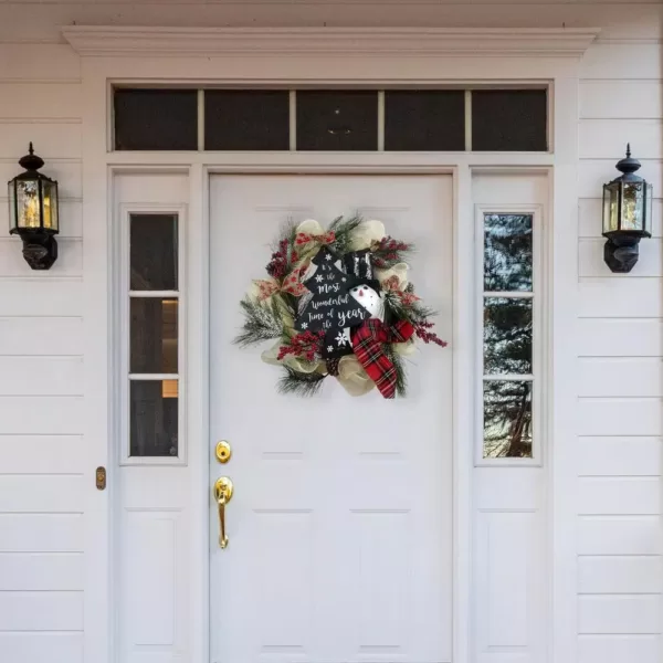 Fraser Hill Farm 20 in. Artificial Christmas Wreath with Snowman, Pinecones, Berries