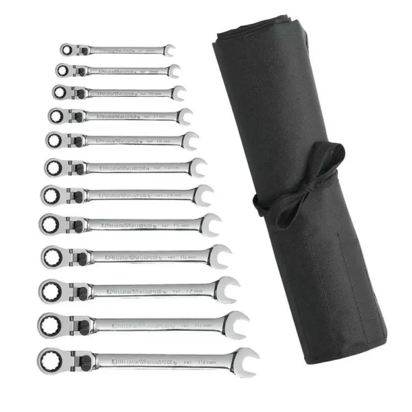 GEARWRENCH X-Large Flex-Head Ratcheting Combination Wrench Set with Roll (12-Piece)