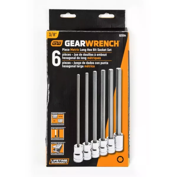 GEARWRENCH 3/8 in. Drive Long Length Hex Bit Metric Socket Set (6-Piece)