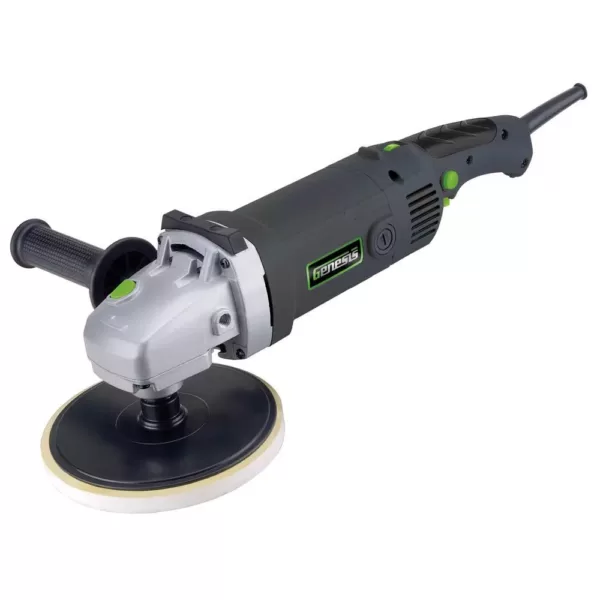 Genesis 11 Amp 7 in. Variable Speed Sander/Polisher with Sanding Disc and Dual-Position Assist Handle and 3 Pads