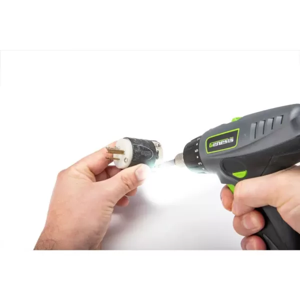 Genesis 8-Volt Lithium-Ion Cordless Quick-Change 2-Speed Screwdriver with LED Work Light, Battery Pack, Charger and 8 Bits