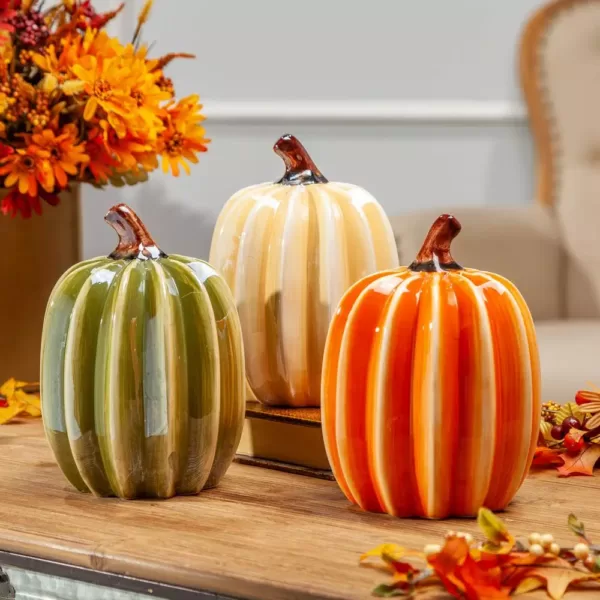 Gerson Assorted 8 in. H Ribbed Dolomite Harvest Pumpkins (Set of 3)