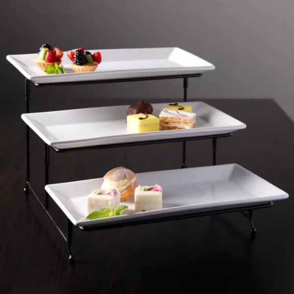 GIBSON elite Gracious Dining 4-Piece White 3-Tier Fine Ceramic Cake Stand with Metal Rack