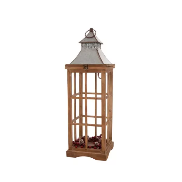 Glitzhome Brown Christmas Farmhouse Wood/Metal Lanterns (Set of 2)