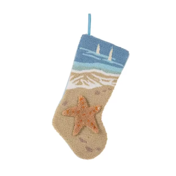 Glitzhome 19 in. L Hooked Stocking, 3D Starfish