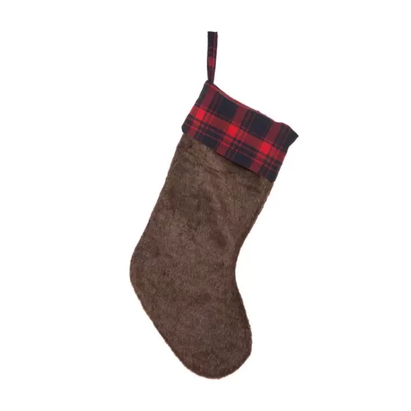 Glitzhome 19 in. L Plush Stocking with Plaid Cuff