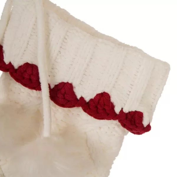 Glitzhome 22 in. L Knitted Polyester White Christmas Stocking with Red Trim and Pompom