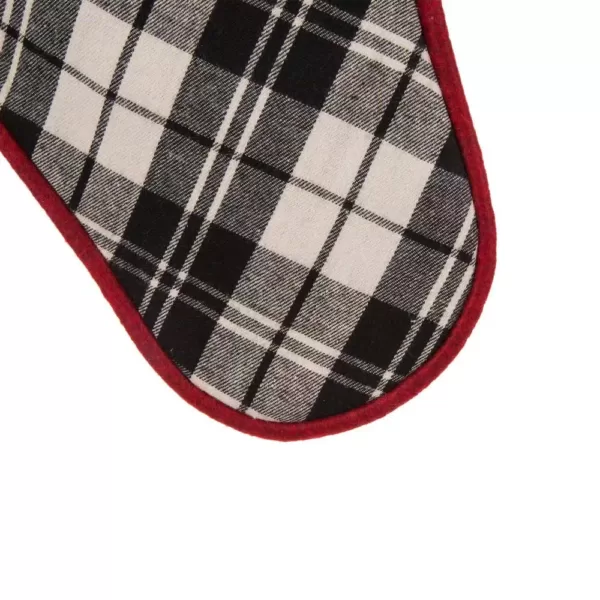 Glitzhome 20 in. L Black and White Plaid Fabric Christmas Stocking