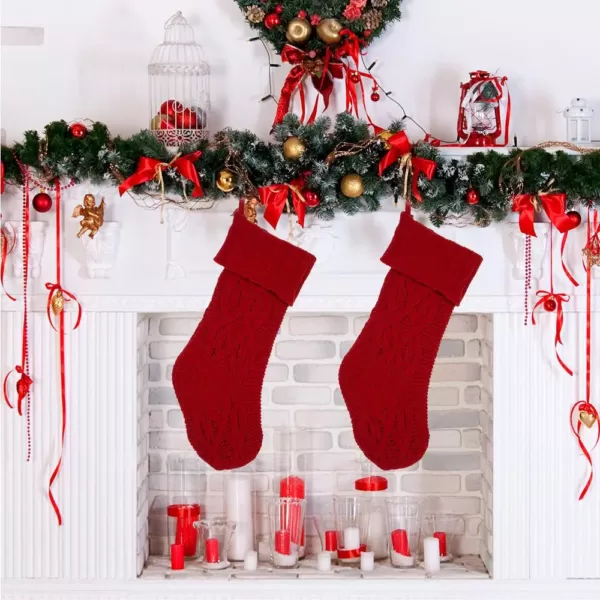 Glitzhome 22 in. Knitted Polyester Red Christmas Decoration Stocking (2-Pack)