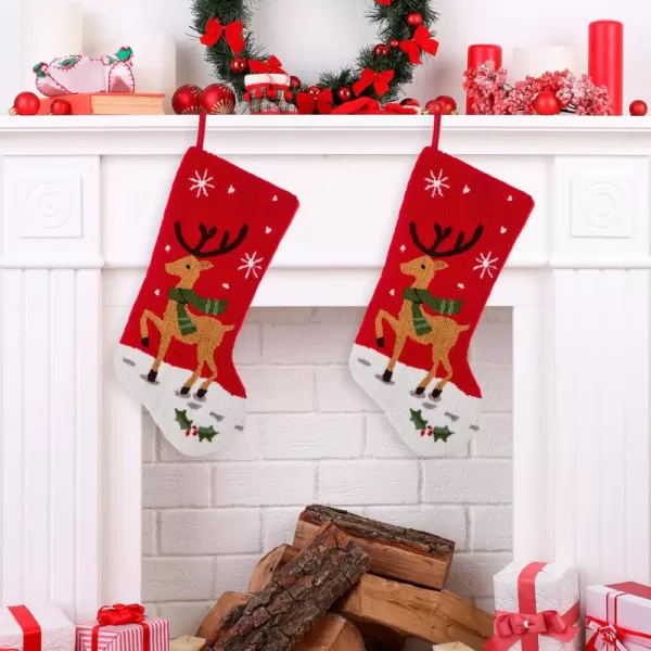 Glitzhome 20 in. H Polyester and Acrylic Reindeer Hooked Stocking (2-Pack)