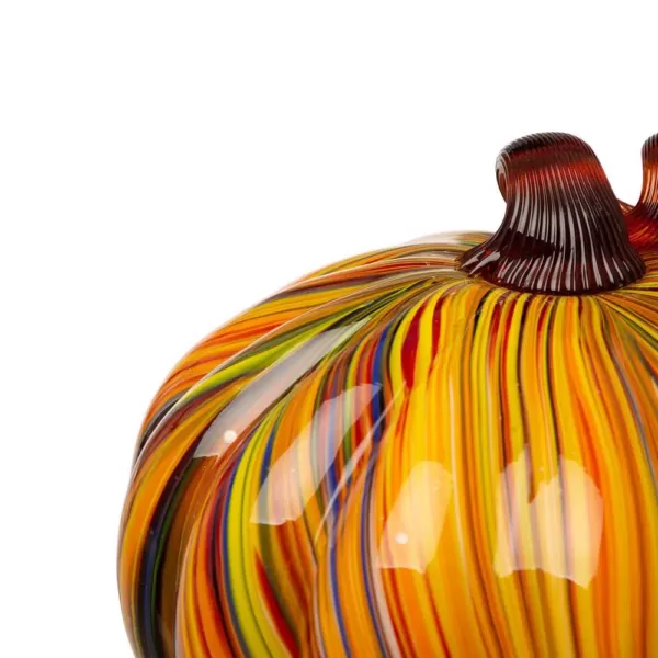 Glitzhome 6.50 in. H S/2 Multi-Striped Glass Short Pumpkin