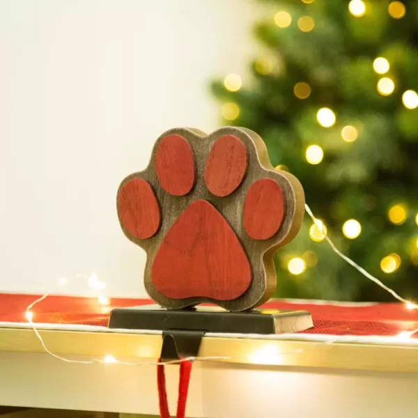 Glitzhome 6.30 in. H Wooden/Metal Paw Stocking Holder