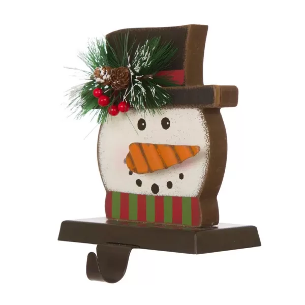 Glitzhome 6.50 in. H Wooden/Metal Snowman Head Stocking Holder